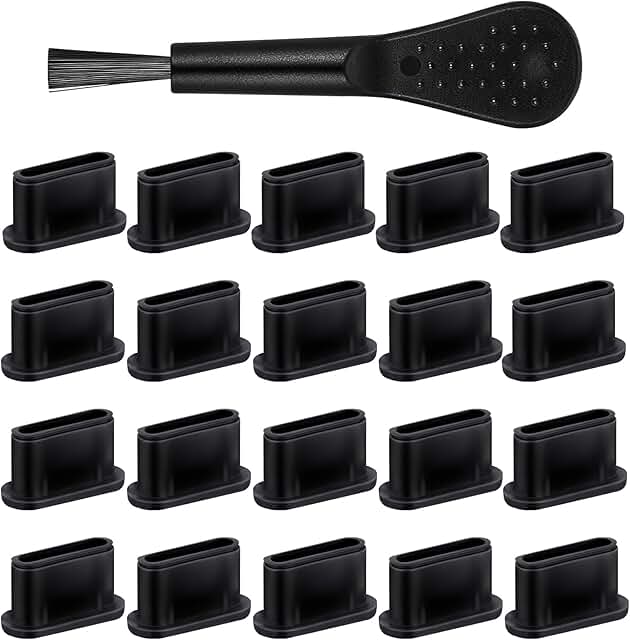 20 Black Silicone USB C Dust Plugs for Ports