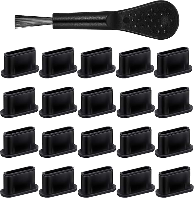 20 Black Silicone USB C Dust Plugs for Ports
