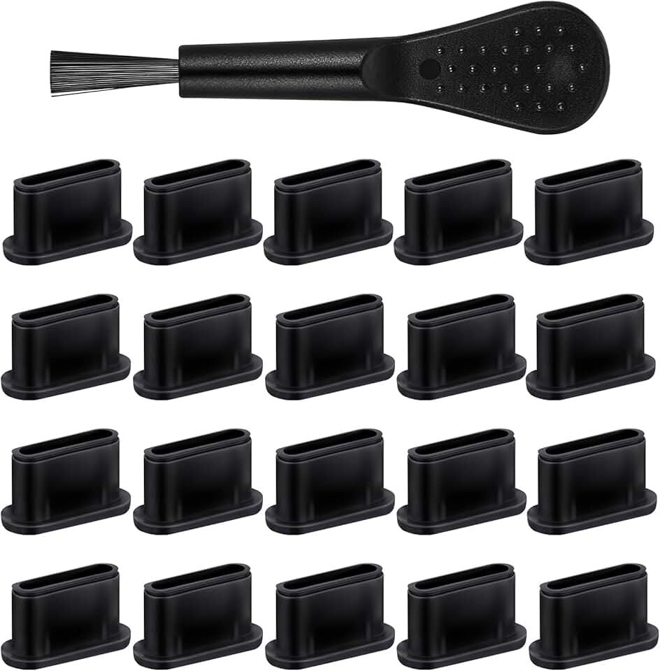 20 Black Silicone USB C Dust Plugs for Ports