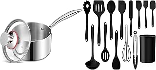 1 Quart Saucepan and 14-Piece Utensil Set with Holder