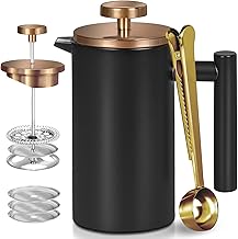 Black stainless steel French press with extras, 50oz