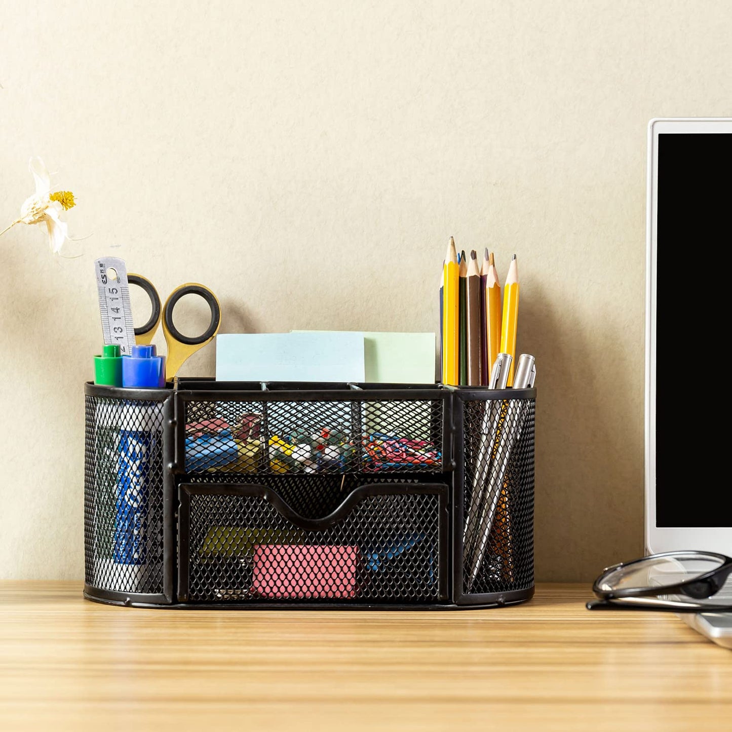 Metal Wire Mesh Desktop Organizer with 8 Compartments