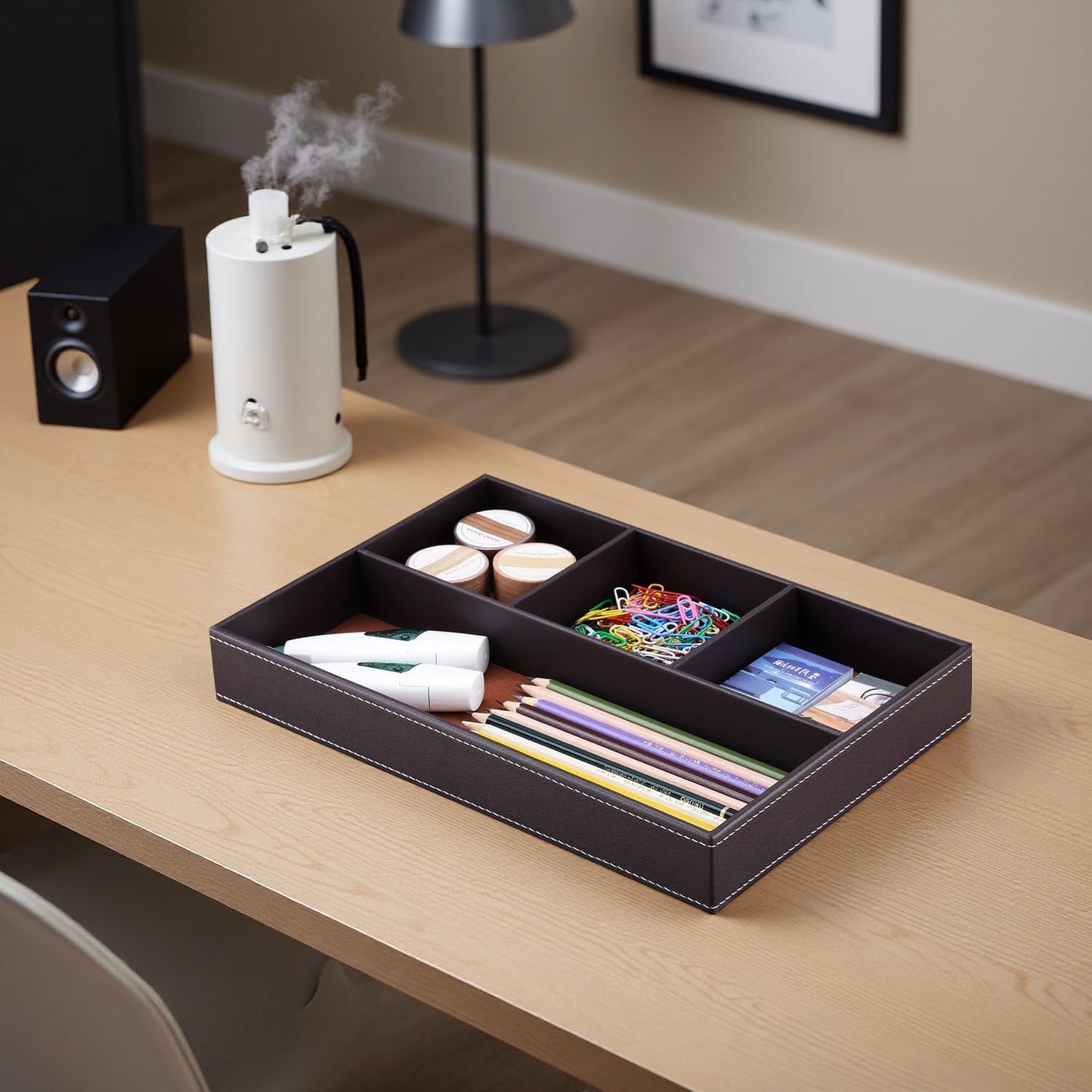 Pu Leather Desk Organizer with Four Compartments