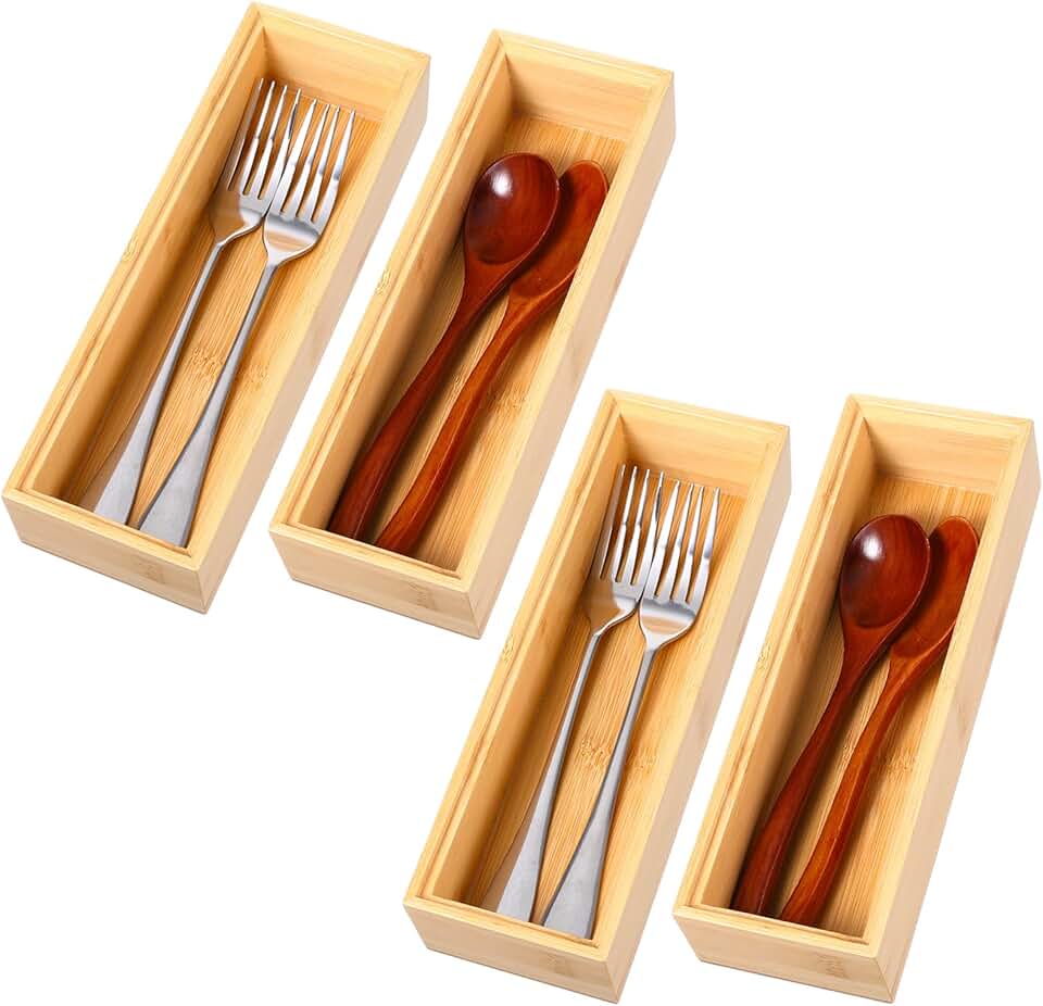 Set of 4 Bamboo Drawer Utensil Organizers
