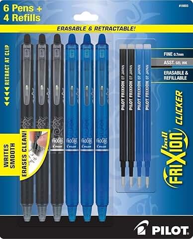 Set of 6 Erasable Gel Pens with 4 Bonus Refills