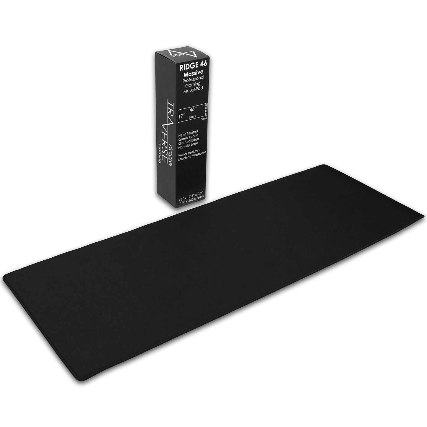Pro Gaming Mouse Pad (5mm) | Massive 46 inch | 46x17.3x0.20 Extra Thick | Black/Black | Dense Weave Speed Poly, Superior Control | Stitched Edge, Washable, Giant Large Desk Mat
