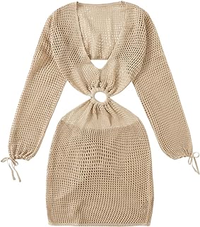Women's Long Sleeve Crochet Cover Up Dress
