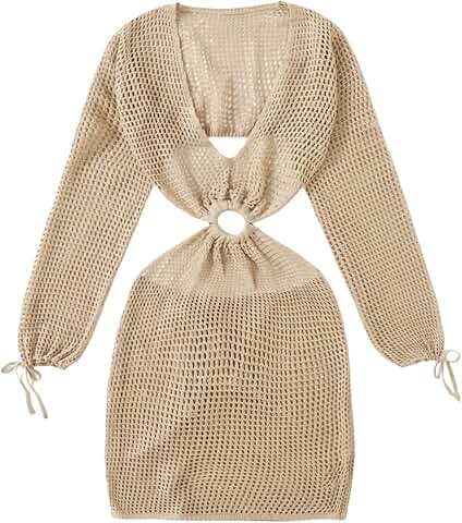 Women's Long Sleeve Crochet Cover Up Dress