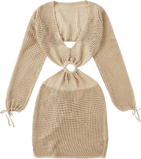 Women's Long Sleeve Crochet Cover Up Dress