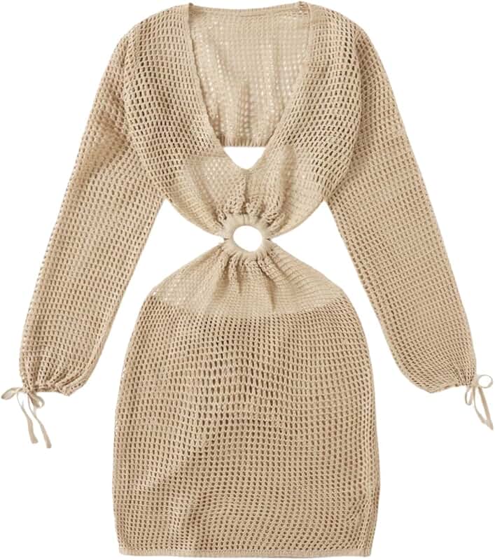 Women's Long Sleeve Crochet Cover Up Dress