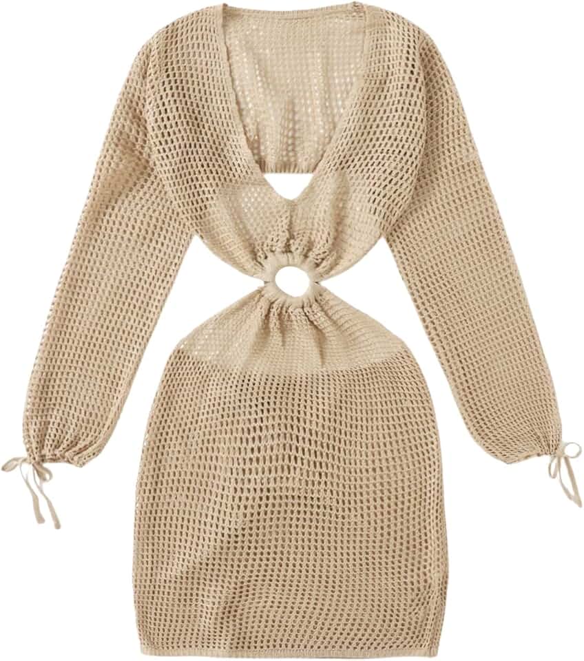 Women's Long Sleeve Crochet Cover Up Dress
