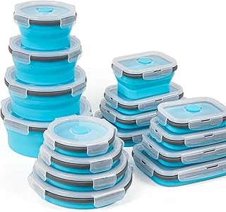 Foldable Silicone Food Containers Set with Lids, 16 Pack