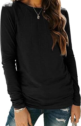 Women's Long Sleeve Pleated Crew Neck Casual Top