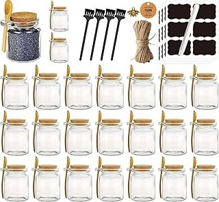 Set of 24 8oz Glass Jars with Spoons and Labels