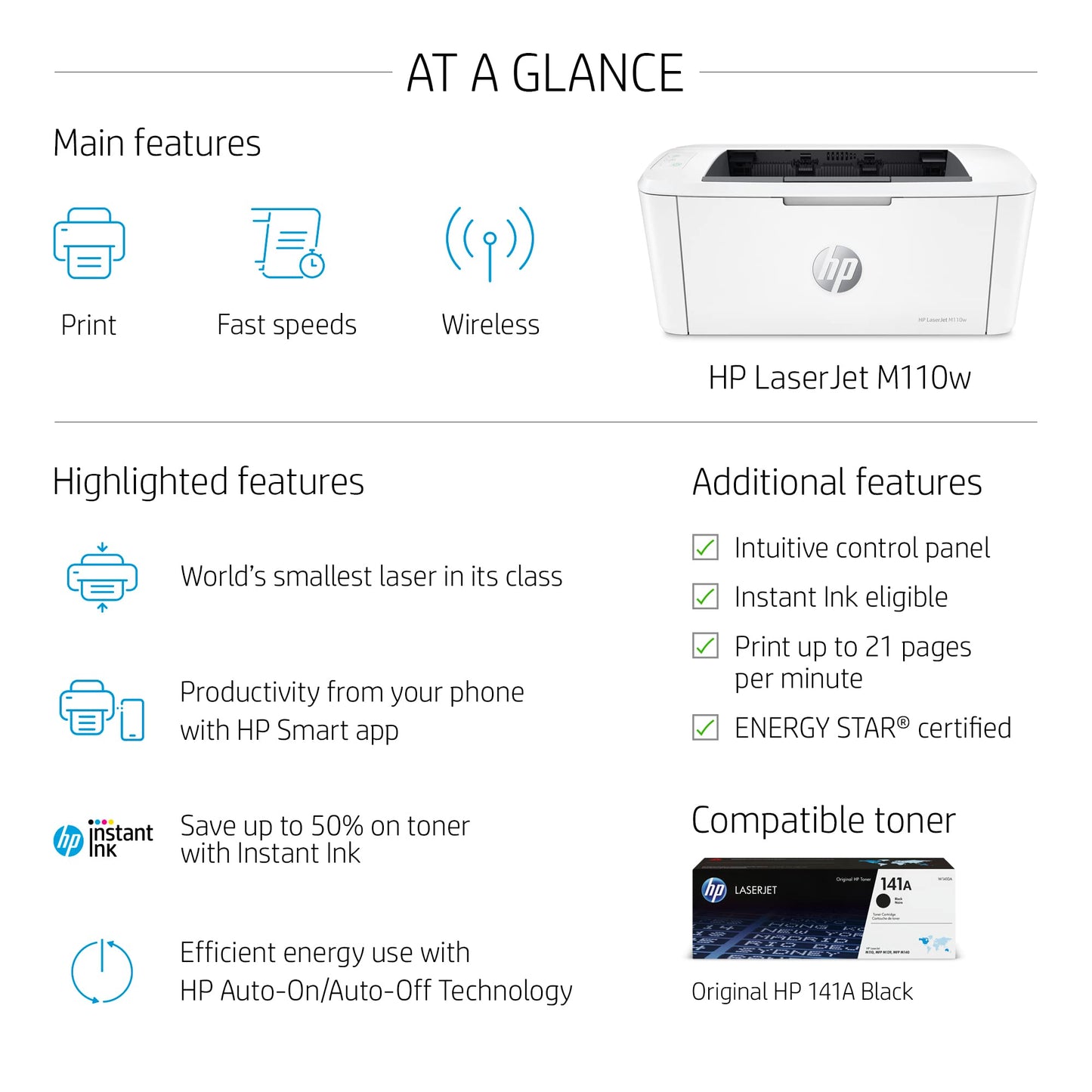 LaserJet M110w Wireless Monochrome Printer (7MD66F)