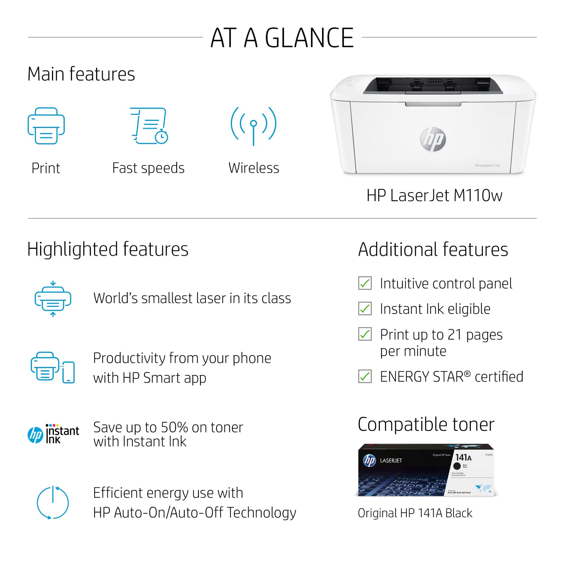 LaserJet M110w Wireless Monochrome Printer (7MD66F)