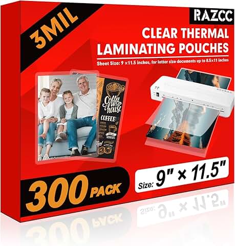 300 Clear Laminating Sheets, 9 x 11.5 Inches