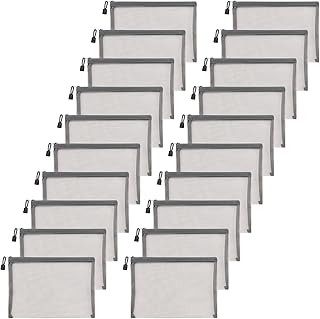 Set of 20 Gray Mesh Makeup and Pencil Bags, 9.5 x 7.1 inches