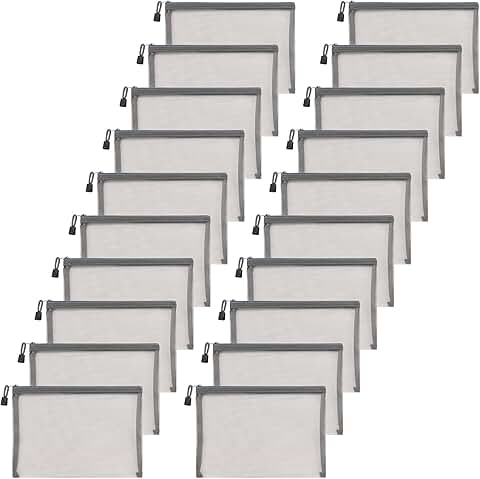 Set of 20 Gray Mesh Makeup and Pencil Bags, 9.5 x 7.1 inches