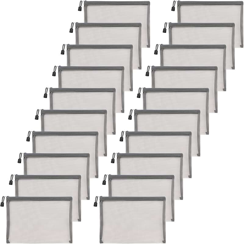 Set of 20 Gray Mesh Makeup and Pencil Bags, 9.5 x 7.1 inches