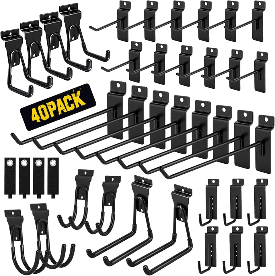 40 Heavy-Duty Metal Slatwall Hooks and Hangers Kit