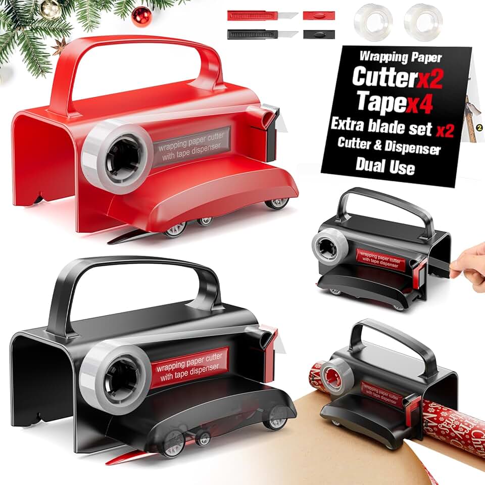 2-Pack Wrapping Paper Cutter with Wheels and Tape Dispenser