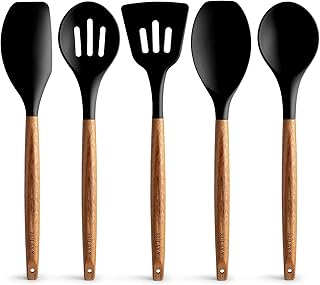 5-Piece Non-Stick Silicone Kitchen Utensil Set with Wooden Handles