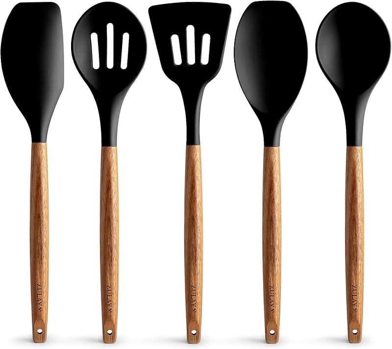 5-Piece Non-Stick Silicone Kitchen Utensil Set with Wooden Handles