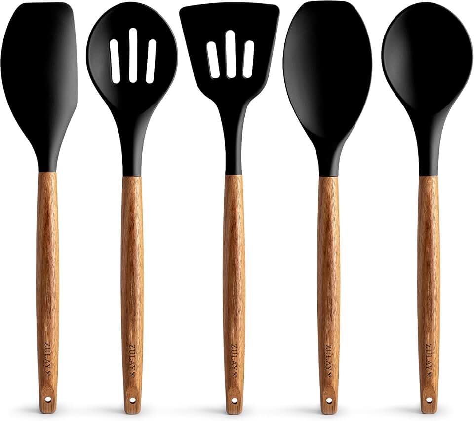 5-Piece Non-Stick Silicone Kitchen Utensil Set with Wooden Handles
