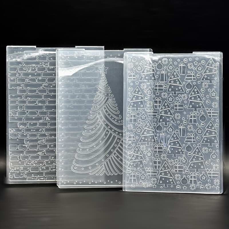Set of 3 Christmas Tree and Brick Wall Embossing Folders
