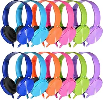 Bulk set of 12 wired headphones for students and children