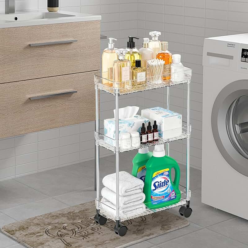 Three-Tier Slim Mobile Storage Cart for Narrow Spaces