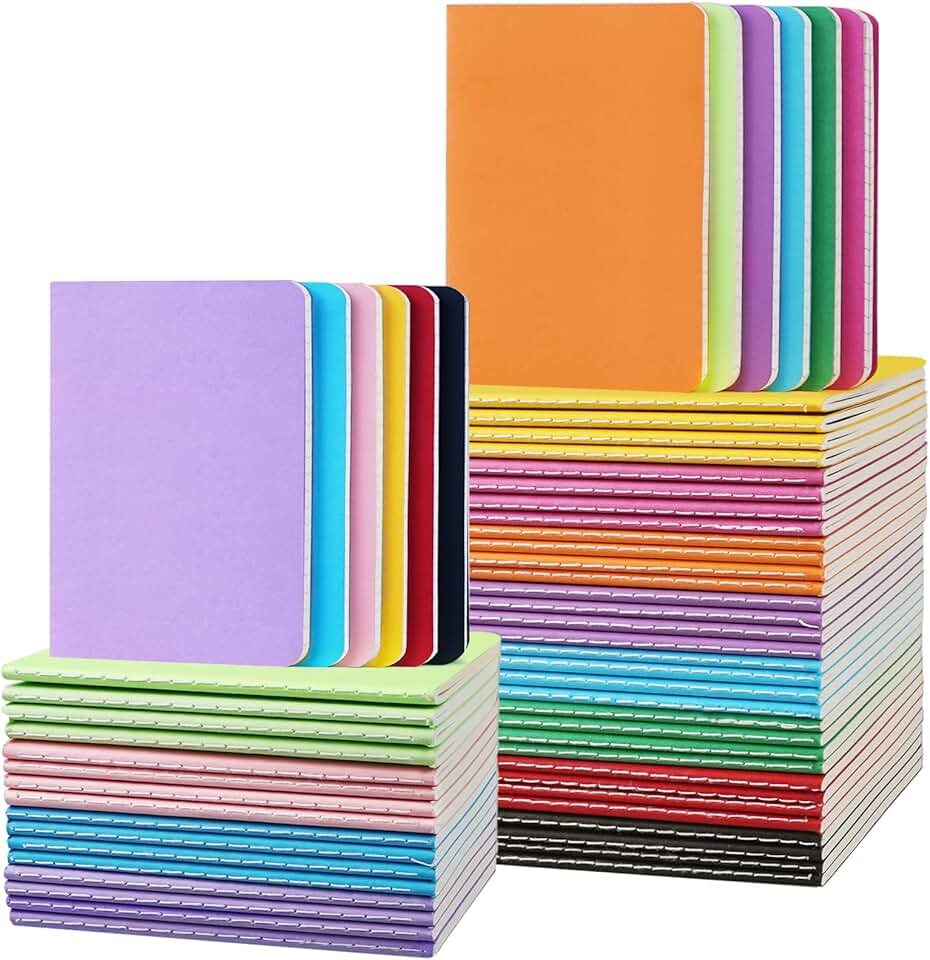 Set of 60 small lined pocket notebooks with colorful covers
