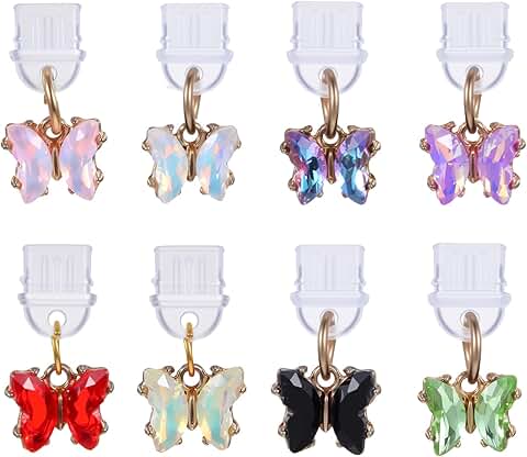 8pcs USB-C Dust Plug Charms with Butterfly Rhinestones