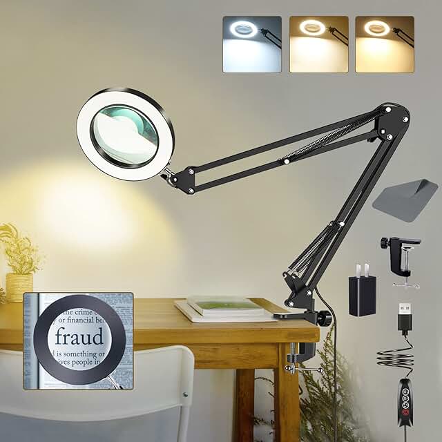 10X Lighted Magnifying Glass with Clamp for Close Work