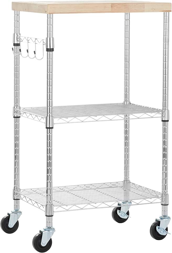 Portable 3-Tier Kitchen Storage Rack with Wheels