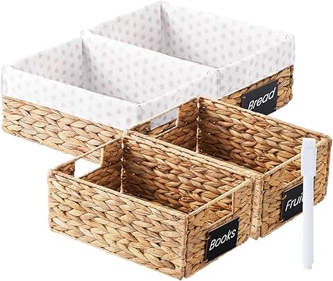 Rectangular wicker baskets with liners for storage