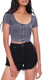 Women's Button-Front Crop Top