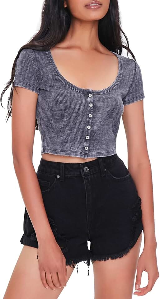 Women's Button-Front Crop Top