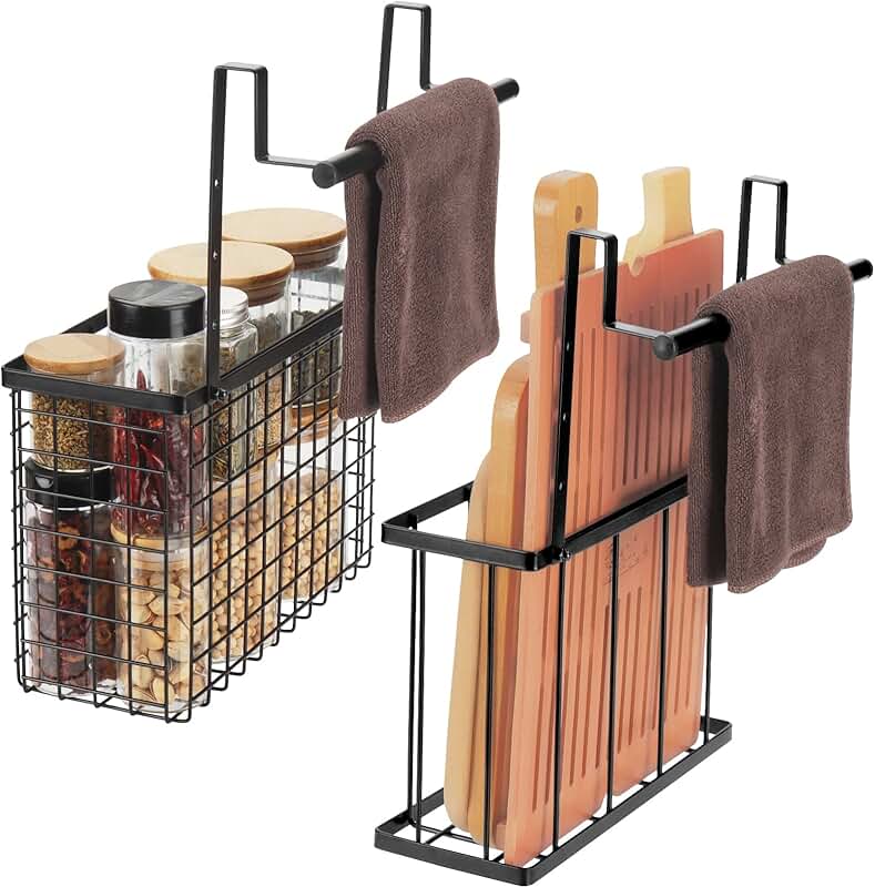 Two-Piece Over-the-Door Cabinet Organizer with Towel Bars