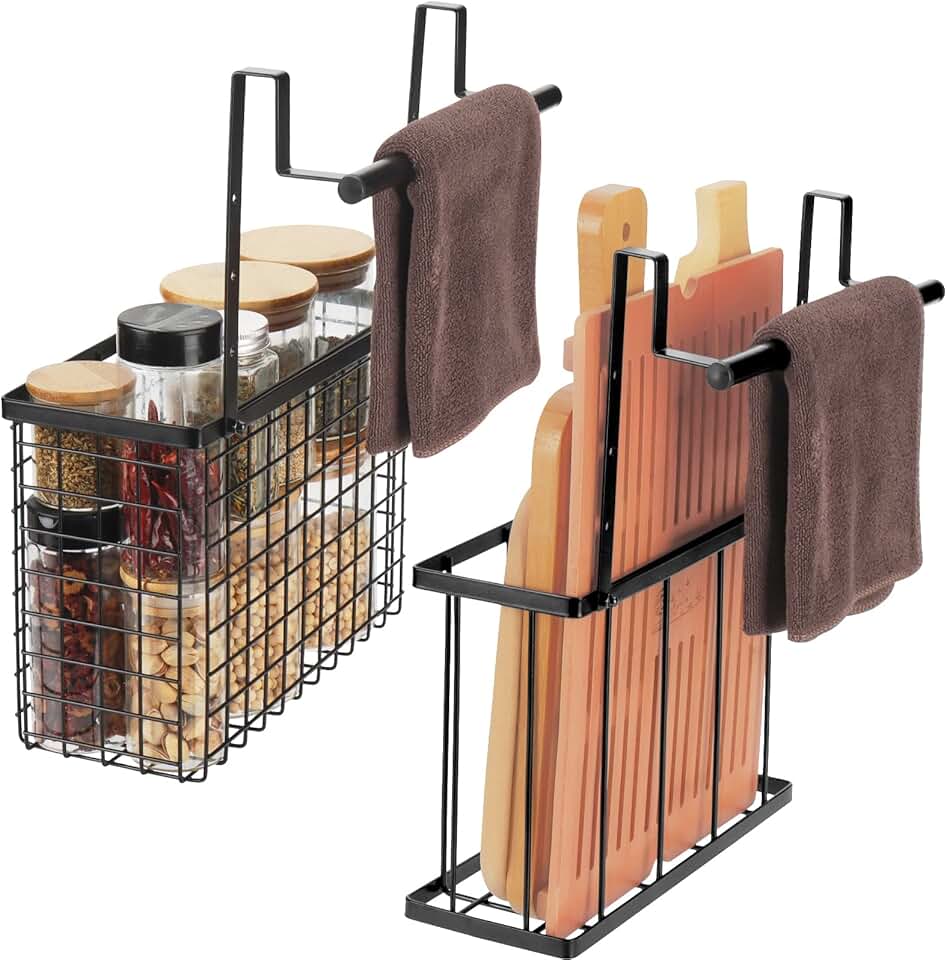 Two-Piece Over-the-Door Cabinet Organizer with Towel Bars