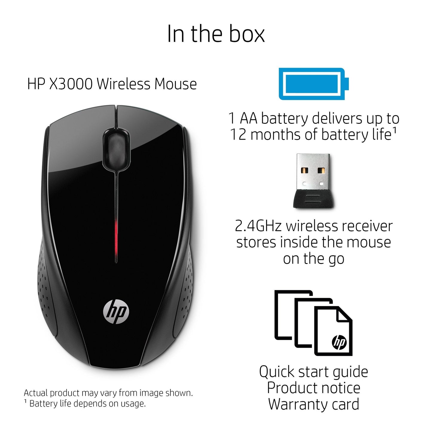 Wireless Mouse X3000 G2 (28Y30AA, Black) up to 15-Month Battery,Scroll Wheel, Side Grips for Control, Travel-Friendly, Blue LED, Powerful 1600 DPI Optical Sensor, Win XP,8, 11 Compatible