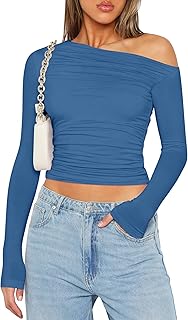 Women's Off-Shoulder Long Sleeve Crop Top for Casual or Going Out