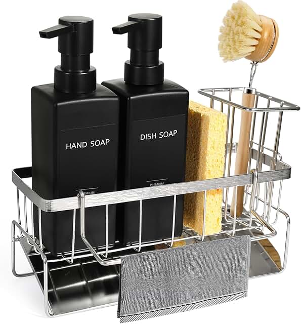Matte Black 12 oz Kitchen Dish Soap Dispenser Set