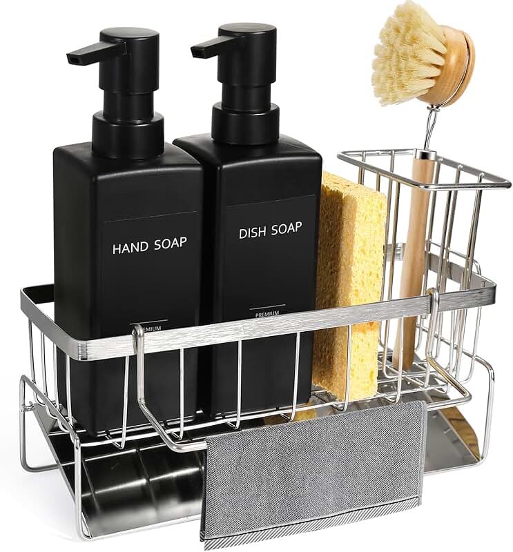 Matte Black 12 oz Kitchen Dish Soap Dispenser Set