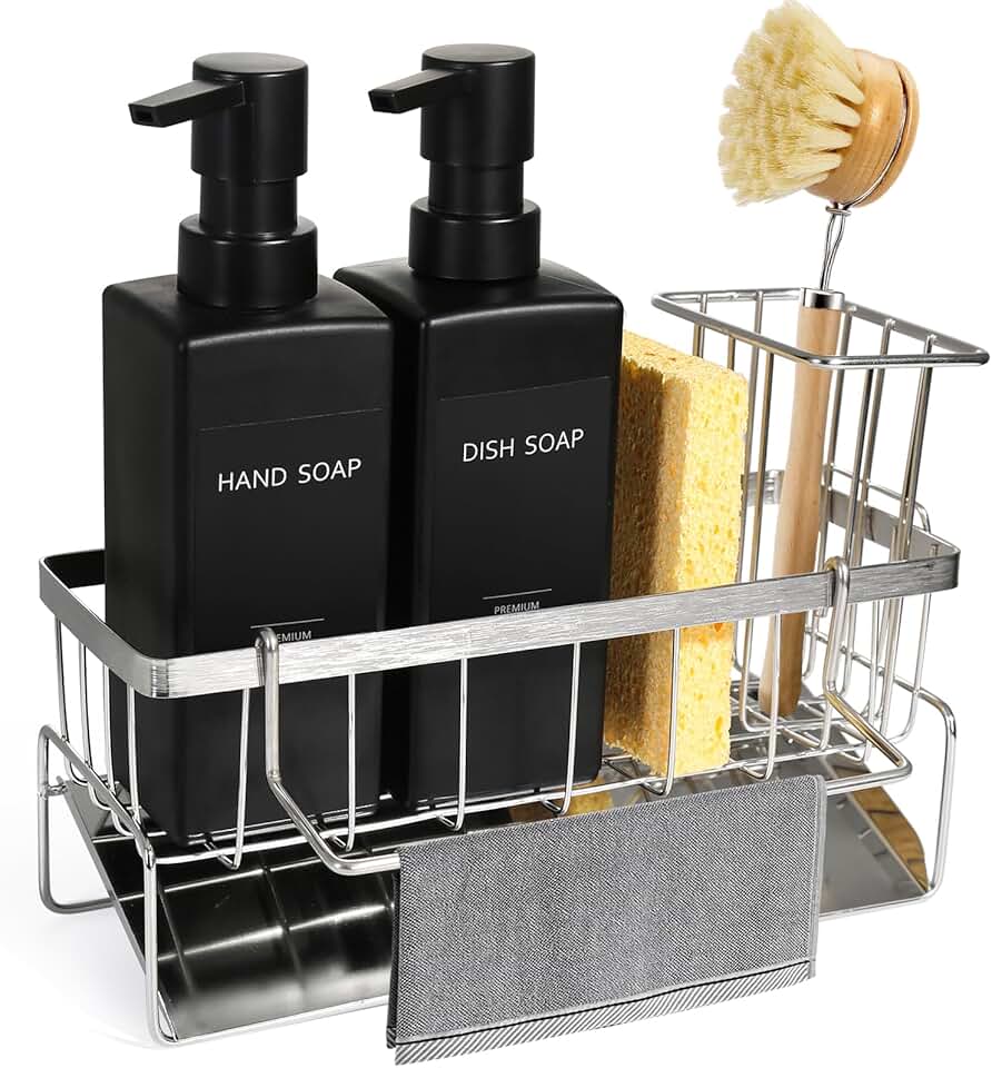 Matte Black 12 oz Kitchen Dish Soap Dispenser Set