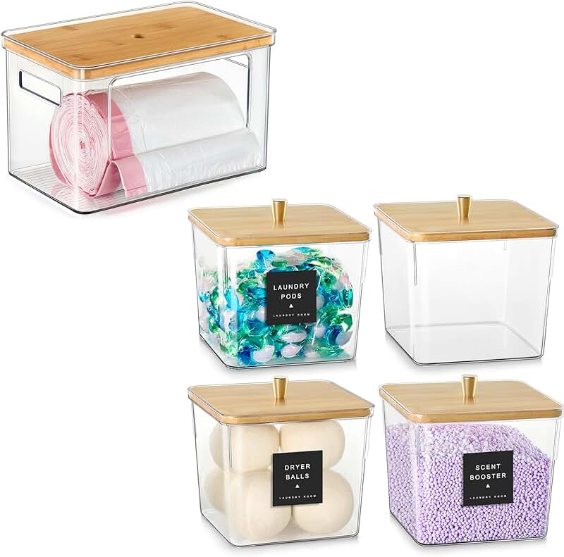 Laundry Room Storage Containers and Trash Bag Dispenser