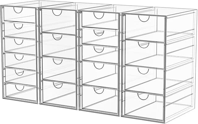Acrylic Makeup Organizer with 19 Drawers, 4 Pack