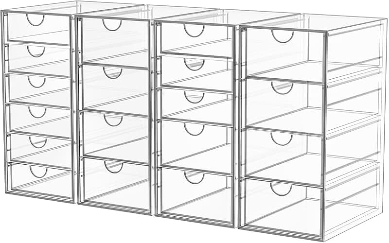 Acrylic Makeup Organizer with 19 Drawers, 4 Pack