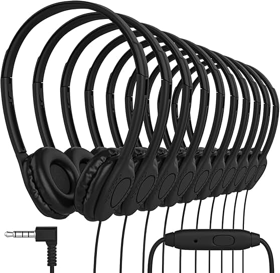 20 Pack Black On-Ear Headphones with Microphone